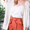 White Pointelle Knit Bracelet Sleeve Open Cardigan