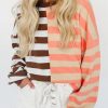 Brown Stripe Color Block Drop Shoulder Pullover Sweatshirt