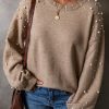 Soft And Luxurious Women's Smoke Gray Sweater With Pearled Details