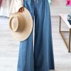 Dusk Blue Mineral Wash Button Fly Waist Wide Leg Jeans