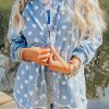 Comfortable And Versatile Denim Jacket With Star Print - Perfect For Daily Wear