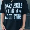 Playful And Comfortable Women's Summer T-Shirt - Black With Slogan Print