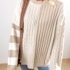 Khaki Cable Knit Colorblock Crew Neck Drop Shoulder Sweater