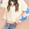 Beige Star Patchwork Exposed Seam Oversized Sweatshirt