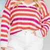 Comfortable And Elegant: Women's Plus Size Winter Sweater In Pink Stripe