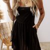 Chic Square Neckline Mini Dress With Pockets - Elegant Black Velvet