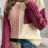 Rose Tan Colorblock Patched Pocket Drop Shoulder Sweater