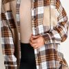 Khaki Thermal Knit Plaid Patchwork Shacket