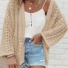 Apricot Hollow Out Knit Drop Shoulder Open Front Cardigan