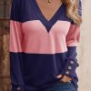 Casual V Neck Top: Elegant And Dynamic Blue Stripe Design