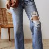 Versatile Women's Casual Jeans - Distressed Raw Hem, High Waist, Straight Leg