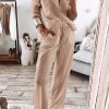 Parchment Textured Long Sleeve T Shirt And Pants Lounge Set