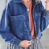 Sail Blue Large Side Pockets Zip-up Denim Jacket