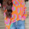 Orange Leopard Colorblock Ribbed Edge Sweater