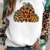 Multicolor Leopard Pumpkin Graphic Raglan Long Sleeve Halloween Top