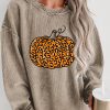 Khaki Halloween Leopard Pumpkin Graphic Corded Sweatshirt