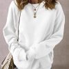 White Solid Fleece Lined Crew Neck Casual Sweatshirt