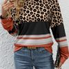 Khaki Leopard Color Block Crewneck Long Sleeve Top