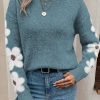 Dusk Blue Flower Sleeve Drop Shoulder Sweater