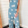 Blue Flower Wide Leg Loose Jumpsuit