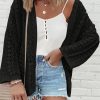 Black Hollow Out Knit Drop Shoulder Open Front Cardigan