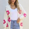 Elegant Winter Cardigan - Open Front With Feminine Floral Pattern