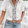 Summer Fashion: Delicate Hollow Out White Blouse With Artistic Embroidery