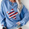 Sky Blue Sequin Trim Embroidered Star USA Pattern Sweatshirt