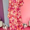 Elegant High Waist Maxi Dress - Vibrant Floral Print And Cute Peasant Sleeves