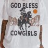 White GOD BLESS COWGIRLS Graphic Crewneck T Shirt