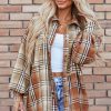 Casual And Chic Women's Fall Shacket - Plaid Print, Long Sleeve