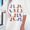 White Western Cowgirl Boots Graphic Crewneck Tunic T Shirt