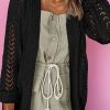 Black Solid Open Knit Cardigan