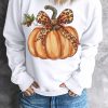 Beige Leopard Bowknot Pumpkin Graphic Crewneck Sweatshirt