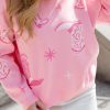 Relaxed Fit Western-Inspired Pink Sweater For Daily Wear