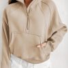 Parchment Fleece Lined Zip Up Stand Collar Thumbhole Sleeve Sweatshirt