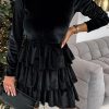 Black Velvet High Neck Tiered Ruffle Mini Dress