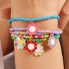 Light Blue 5pcs Smiley Flower Pendant Beaded Bracelet Set