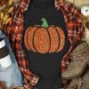 Black Glittering Pumpkin Graphic Halloween T Shirt