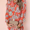 Feminine And Trendy Loose Fit Floral Dress For Daily Wear - Red