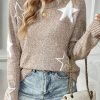 Khaki Star Pattern Drop Shoulder Sweater