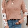 Light Pink Flower Sleeve Drop Shoulder Sweater