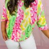 Multicolour Leopard Color Block Knitted Crewneck Plus Size T Shirt