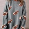 Medium Grey Sequin Rugby Pattern Drop Shoulder Pullover Sweatshirt