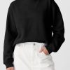 Black Solid Fleece Lined Drop Shoulder Terry Sweatshirt