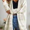 Elegant Long Sleeve Cardigan - White With Intricate Hollow Out Details