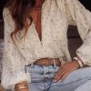 Chic And Romantic V-Neck Shirt - Perfect For Daily Wear In Spring