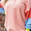 Light Pink Plus Size Colorblock Patchwork Crew Neck Sweatshirt