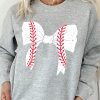 Gray Rugby Football Bowknot Graphic Game Day O Neck Sweatshirt