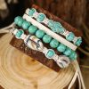 Adjustable Multi-Layer Bracelet Set - Chic Stacked Effect With Turquoise And Shell Beads